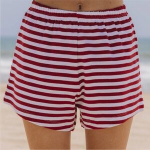 Red and White Daily Drills Striped Shorts